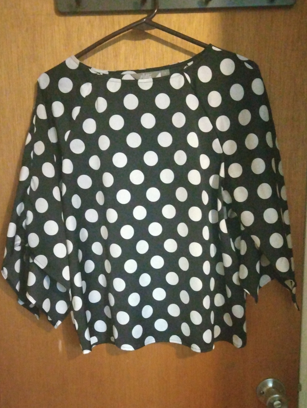 Women's Black and White Polka Dot Blouse - Relaxed Fit